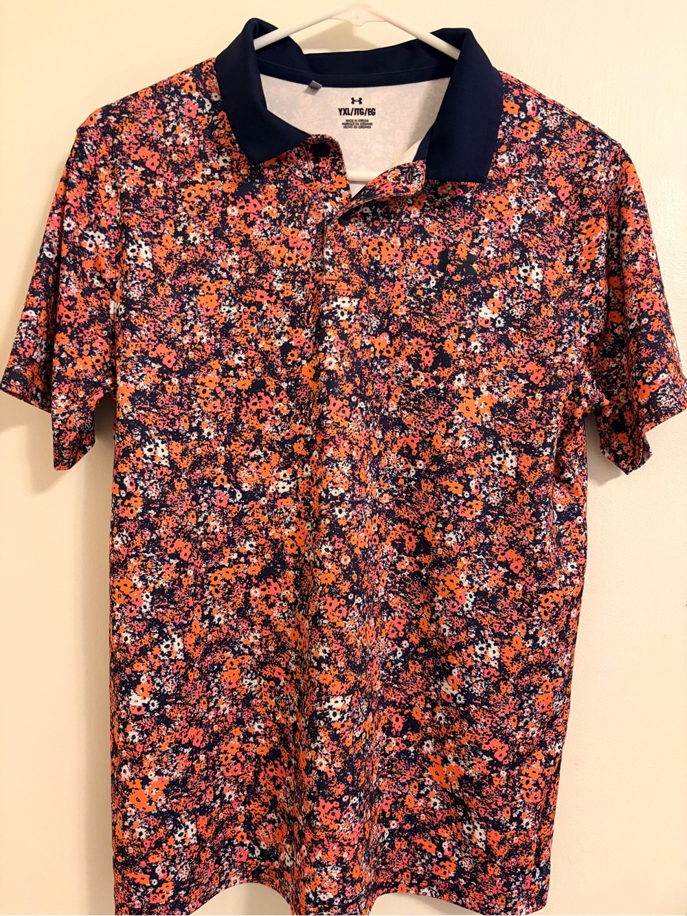 Under Armour YXL Floral Polo with Collar EUC boys youth orange navy floral